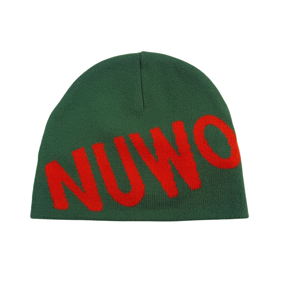 NUWO Green Red Logo Knit Beanie Streetwear Cap Hat One Size